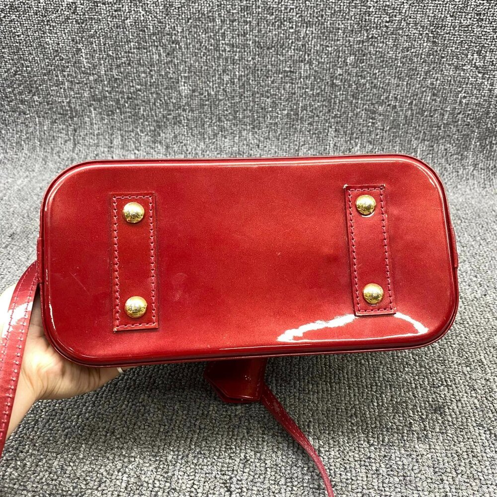 100% Authentic Louis Vuitton Alma BB Red Monogram Patent Leather Satchel - Picture 3 of 16